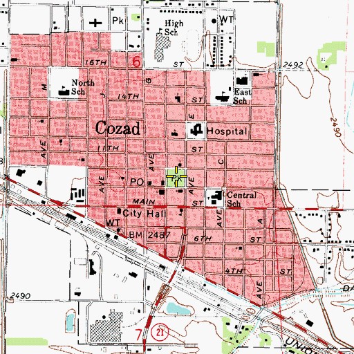 Topographic Map of Cozad City Park, NE