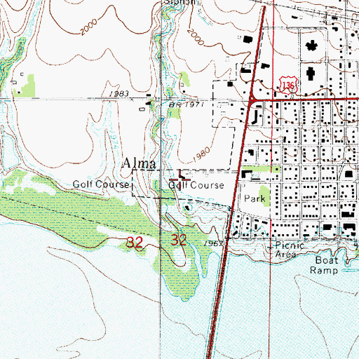 Topographic Map of Alma Municipal Golf Course, NE