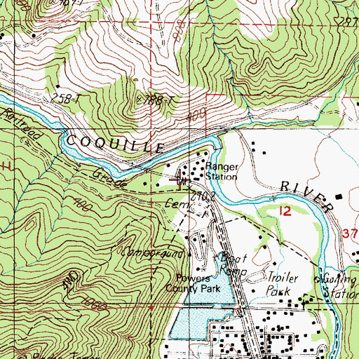 Topographic Map of Powers Ranger Station, OR