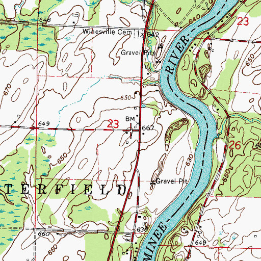 Topographic Map of Miles, WI
