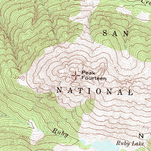 Topographic Map of Needle Mountains Peak Fourteen, CO