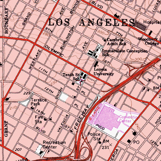 Topographic Map of Center Baptist Church, CA
