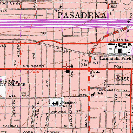 Topographic Map of Saint Gregory Armenian Apostolic Church of Pasadena, CA