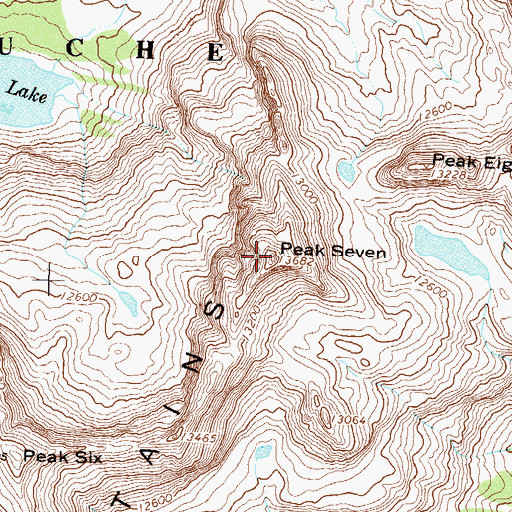 Topographic Map of Needle Mountains Peak Seven, CO