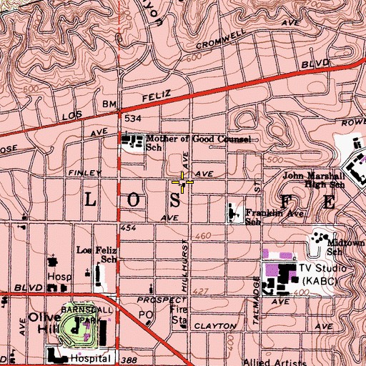 Topographic Map of Church of Saint Mary of the Angels, CA