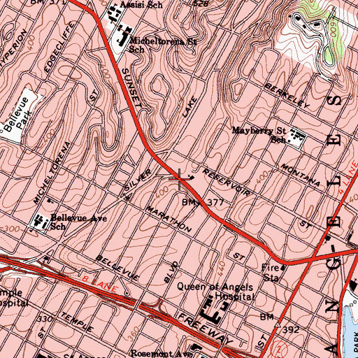 Topographic Map of Twentyseventh Church of Christ Scientist, CA