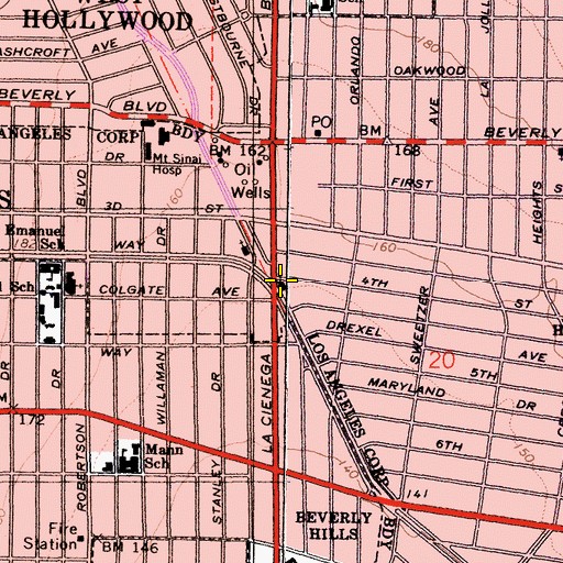 Topographic Map of Church of Religious Science of Beverly Hills, CA
