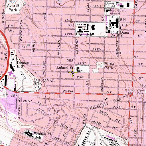 Topographic Map of Grand View United Methodist Church, CA