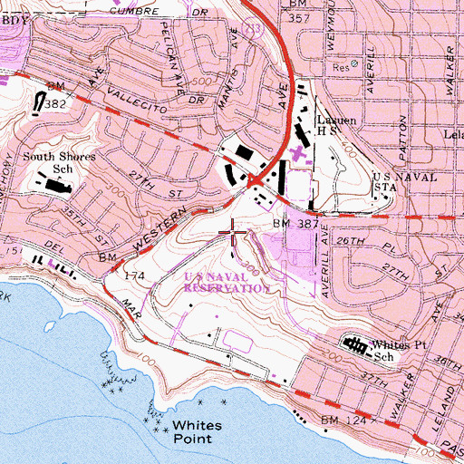 Topographic Map of Temple Heights Southern Baptist Church, CA