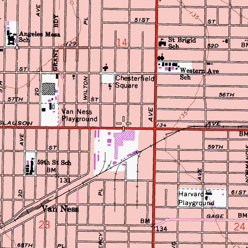 Topographic Map of City of Los Angeles Fire Department Station 66, CA