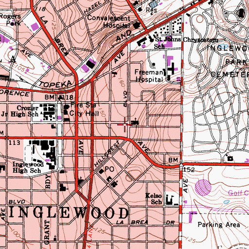 Topographic Map of First Presbyterian Church of Inglewood, CA