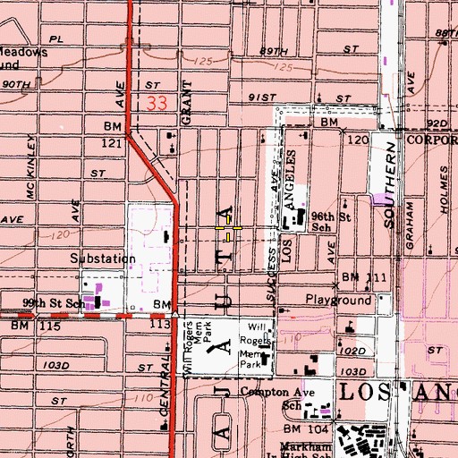 Topographic Map of Mount Olive Second Baptist Church, CA