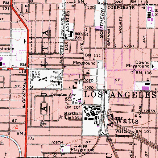 Topographic Map of Saint Lawrence Roman Catholic Church, CA