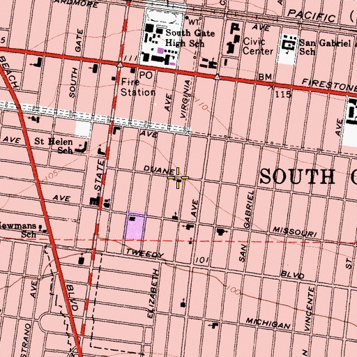 Topographic Map of Central Christian Church of South Gate (historical), CA