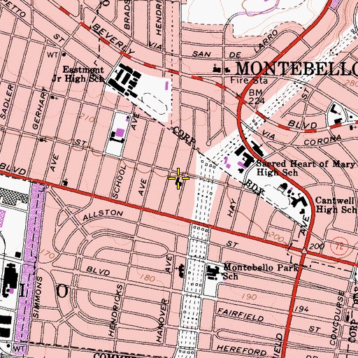 Topographic Map of First Southern Baptist Church of East Los Angeles, CA