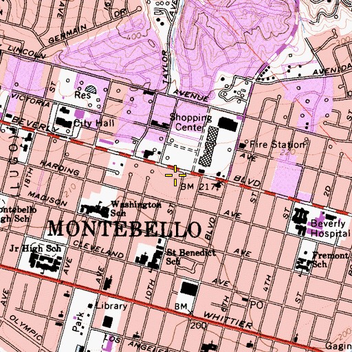 Topographic Map of Montebello Convalescent Hospital, CA