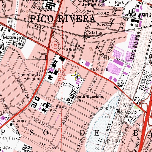 Topographic Map of Pico First Baptist Church, CA