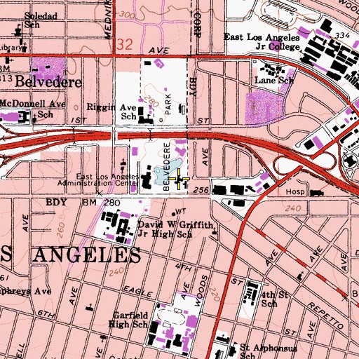 Topographic Map of Los Angeles County Sheriff's Department - East Los Angeles, CA