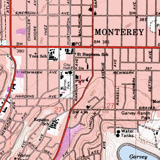 Topographic Map of Monterey Park United Methodist Church, CA
