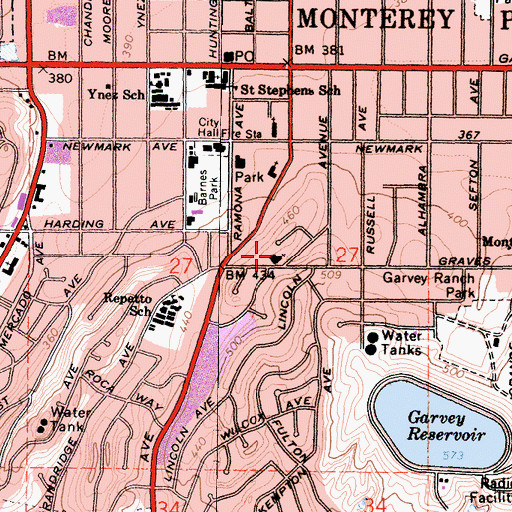 Topographic Map of Saint Gabriels Episcopal Church, CA