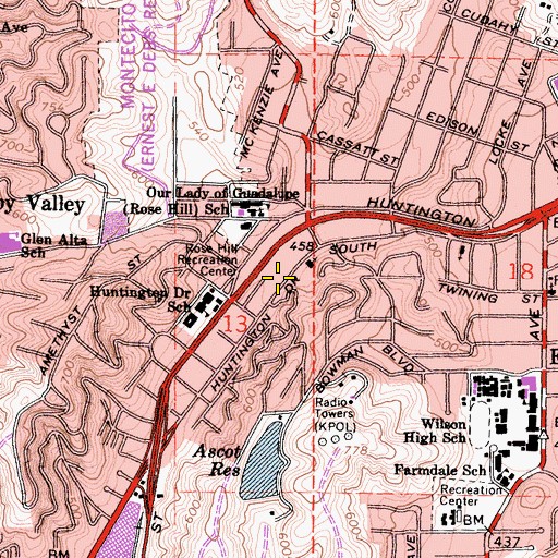 Topographic Map of El Sereno Manor Convalescent Hospital, CA