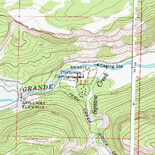 Topographic Map of Thirtymile Campground, CO