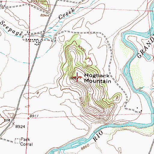 Topographic Map of Hogback Mountain, CO