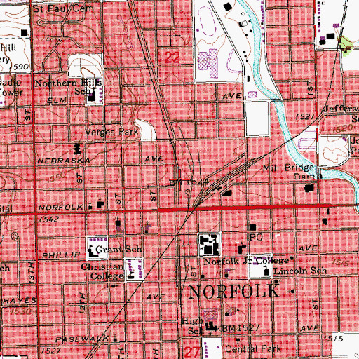 Topographic Map of Norfolk Police Division, NE
