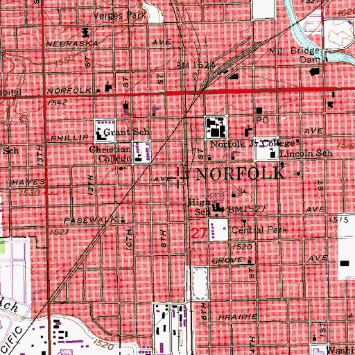 Topographic Map of Norfolk Baptist Church, NE