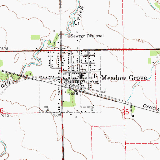Topographic Map of Meadow Grove Public Library, NE