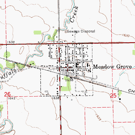 Topographic Map of Meadow Grove Post Office, NE
