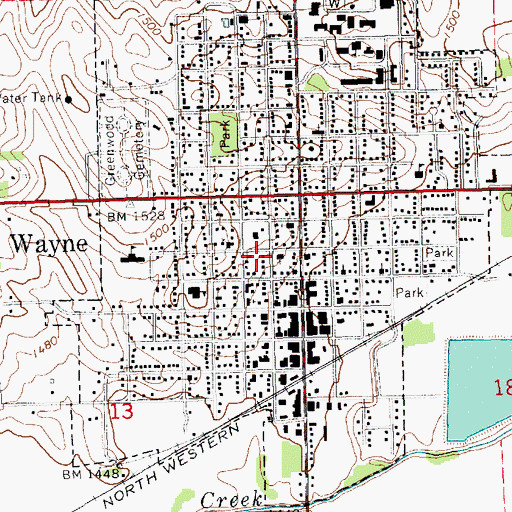 Topographic Map of Wayne Public Library, NE