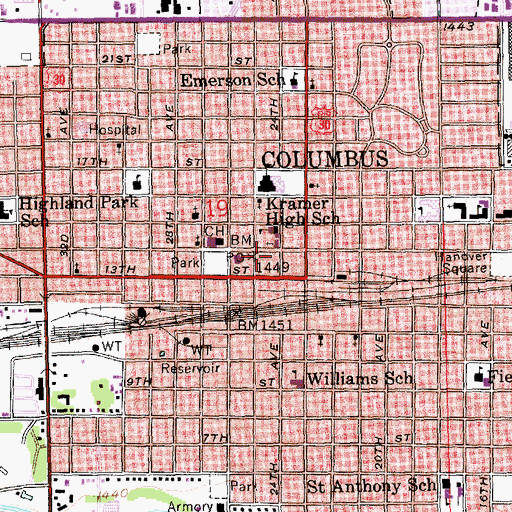 Topographic Map of Columbus Police Station, NE