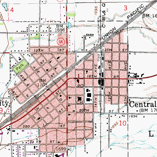 Topographic Map of Central City Public Library, NE