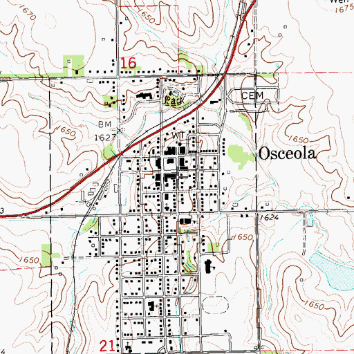 Topographic Map of Osceola Post Office, NE