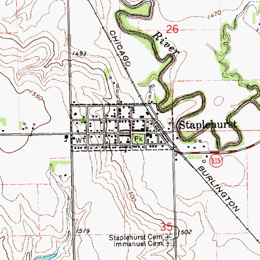 Topographic Map of Staplehurst Post Office, NE