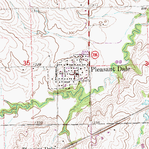 Topographic Map of Pleasant Dale Elementary School, NE