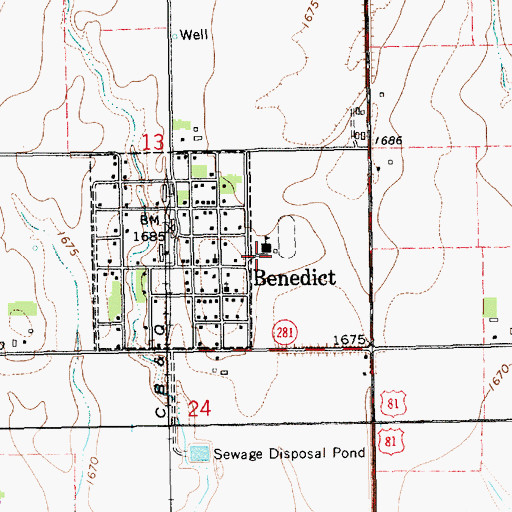 Topographic Map of Benedict Public Schools, NE