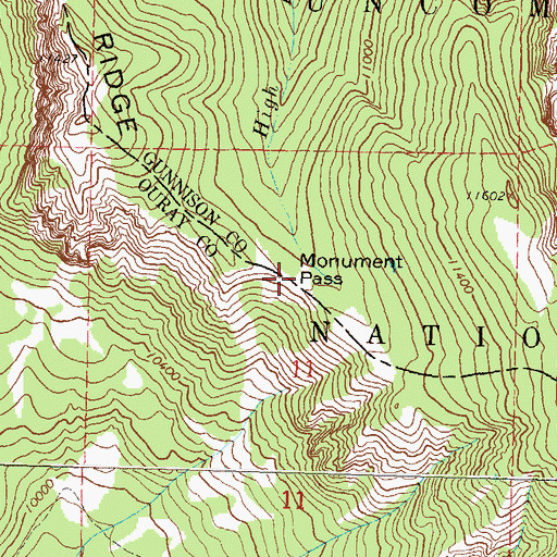 Topographic Map of Monument Pass, CO