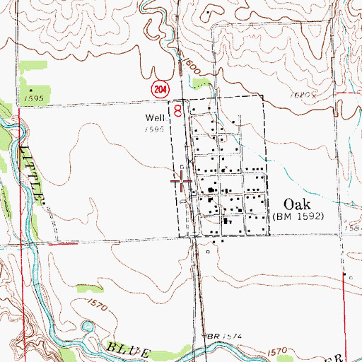 Topographic Map of Oak (historical), NE