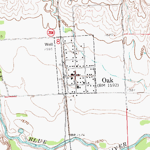 Topographic Map of Oak Volunteer Fire Department, NE