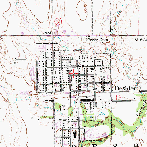 Topographic Map of Deshler Public Library, NE