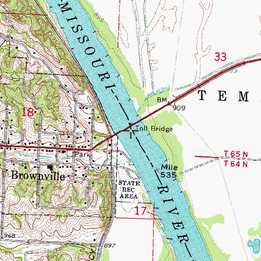 Topographic Map of Brownville Bridge, NE