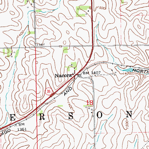 Topographic Map of Nacora Post Office, NE