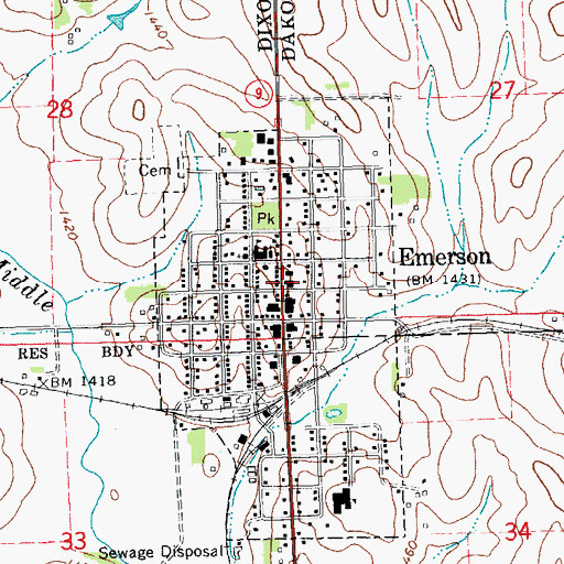 Topographic Map of Emerson Volunteer Fire and Rescue, NE