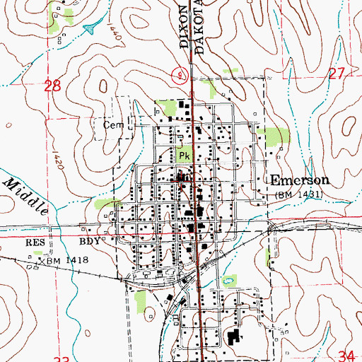 Topographic Map of Emerson-Hubbard Elementary School, NE