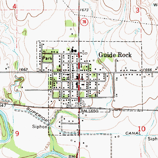 Topographic Map of Guide Rock Post Office, NE