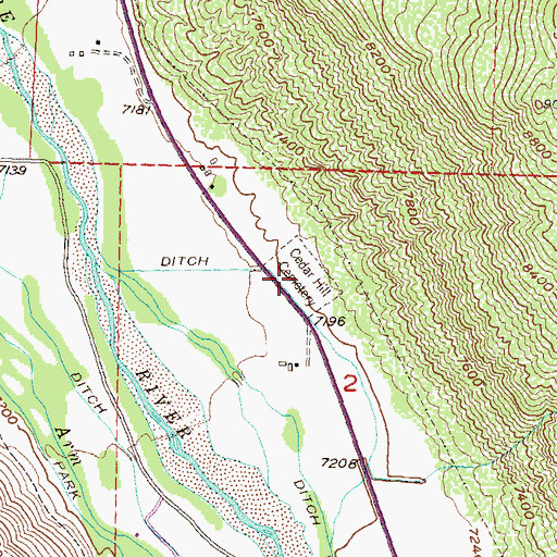 Topographic Map of Cedar Hill Cemetery, CO