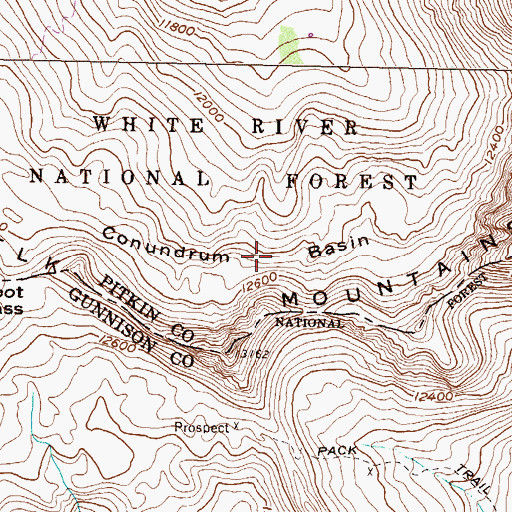 Topographic Map of Conundrum Basin, CO