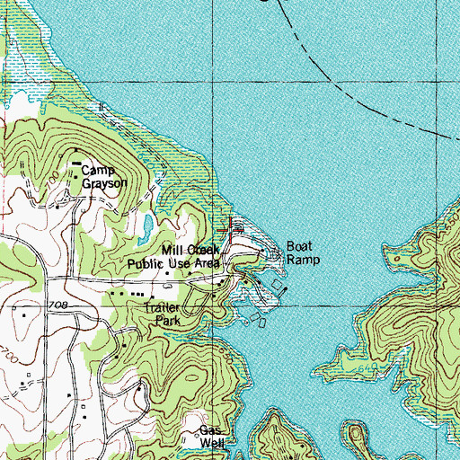 Topographic Map of Mill Creek Public Use Area, TX